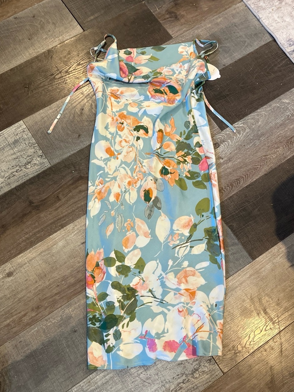 Large sweet lemons Floral Slip Dress in Light Blue with Peach & Green Print